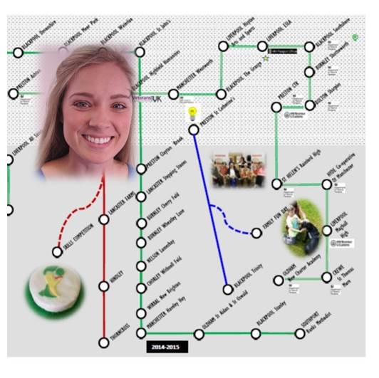 Railway map showing some of the places Jayne has visited