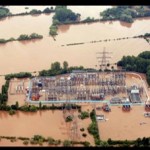 Flooded power station and fields