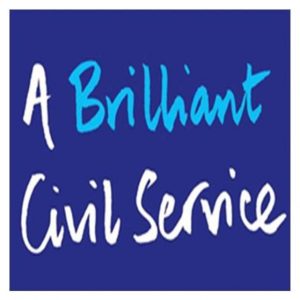 A Brilliant Civil Service written on a blue background