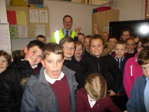 Year 5 and 6 students from Whitecliffe Primary School with Gavin Miler from the Driver and Vehicle Standards Agency