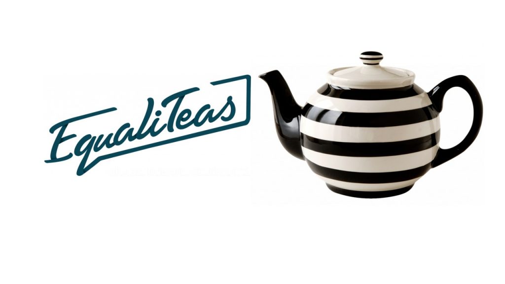 Tea pot appearing to pour the word 'EqualiTeas'.