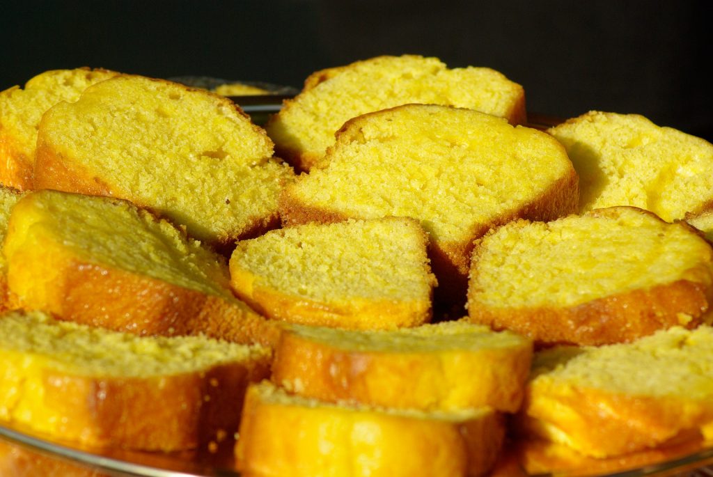 plate of sliced sponge cake