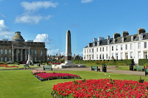 Ayr town centre with courts in background