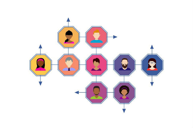 9 people connected in honeycomb shapes