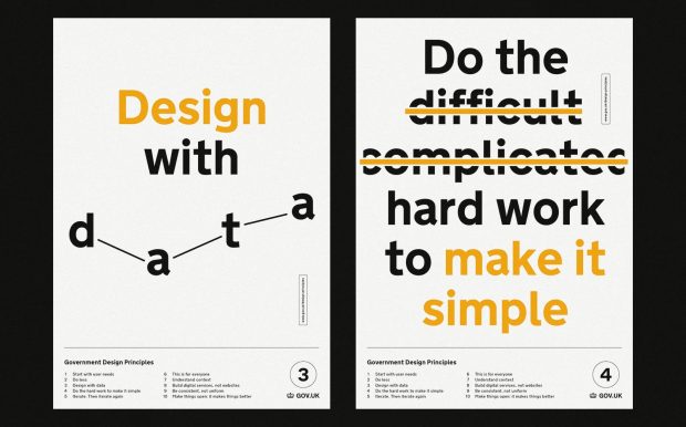 Two posters which read Design with Data and Do the Hard Work to Make it Simple