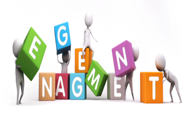 The word engagement written on coloured building blocks